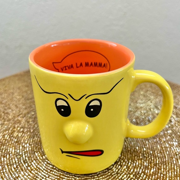Vintage Levtov Face Mug Yellow Rare Viva La Mamma - Picture 1 of 8